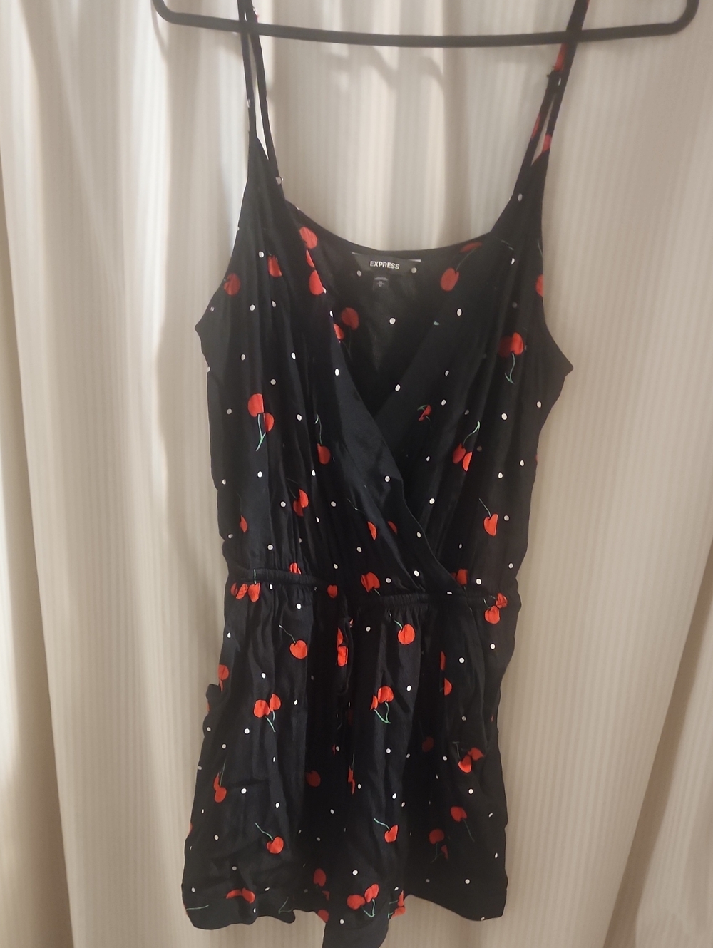 Express Black Romper with Red Cherry Print